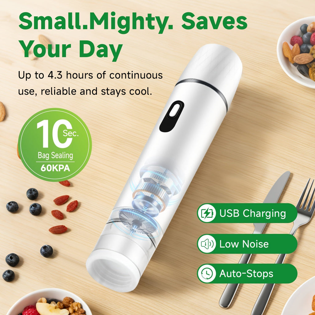 Vacuum Sealing Machine with Reusable Vacuum Bags ¨C Compact Handheld Food Sealer, Portable Meal Storage Device, Powerful Suction, Kitchen Food Preservation Tool with 10 Reusable Bags Included