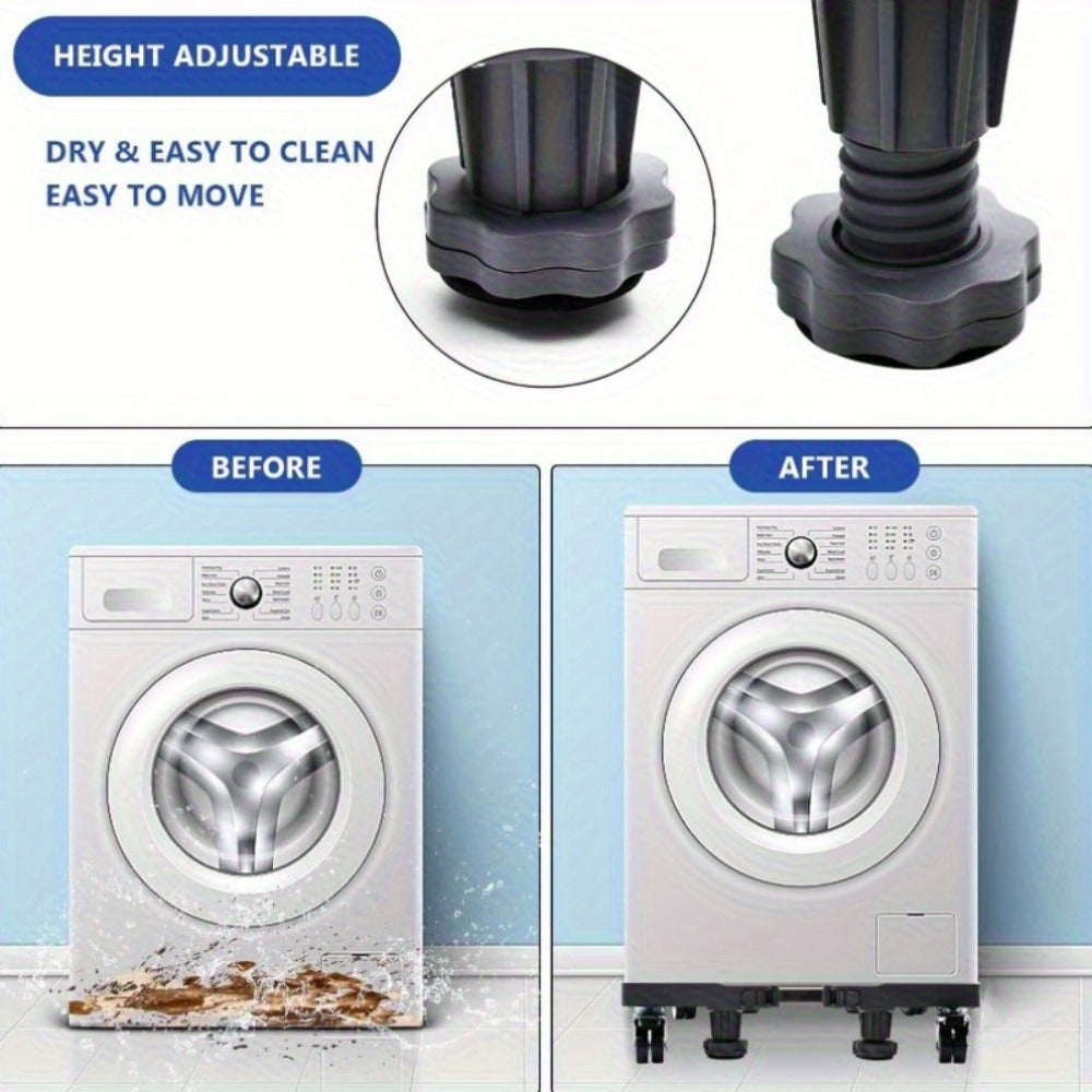 Appliance Mobile Base Stand Adjustable Double Pipe 4 Locking Wheels 4 Strong Feet Furniture Dolly for Washer Dryer Washing Machine Refrigerator Pedestal Grey Large