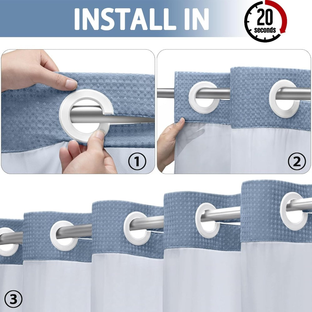 Waffle Shower Curtain with Liner Set Hookless Snap-In Double Layer Polyester Fabric Waterproof Easy Clean for Bathroom Hotel Home Decor