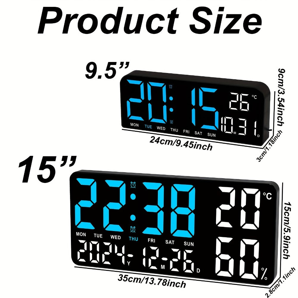 LED Alarm Clock Large Screen - Digital Clock with Temperature Humidity Week Display, Bedroom Living Room Office Desk Clock