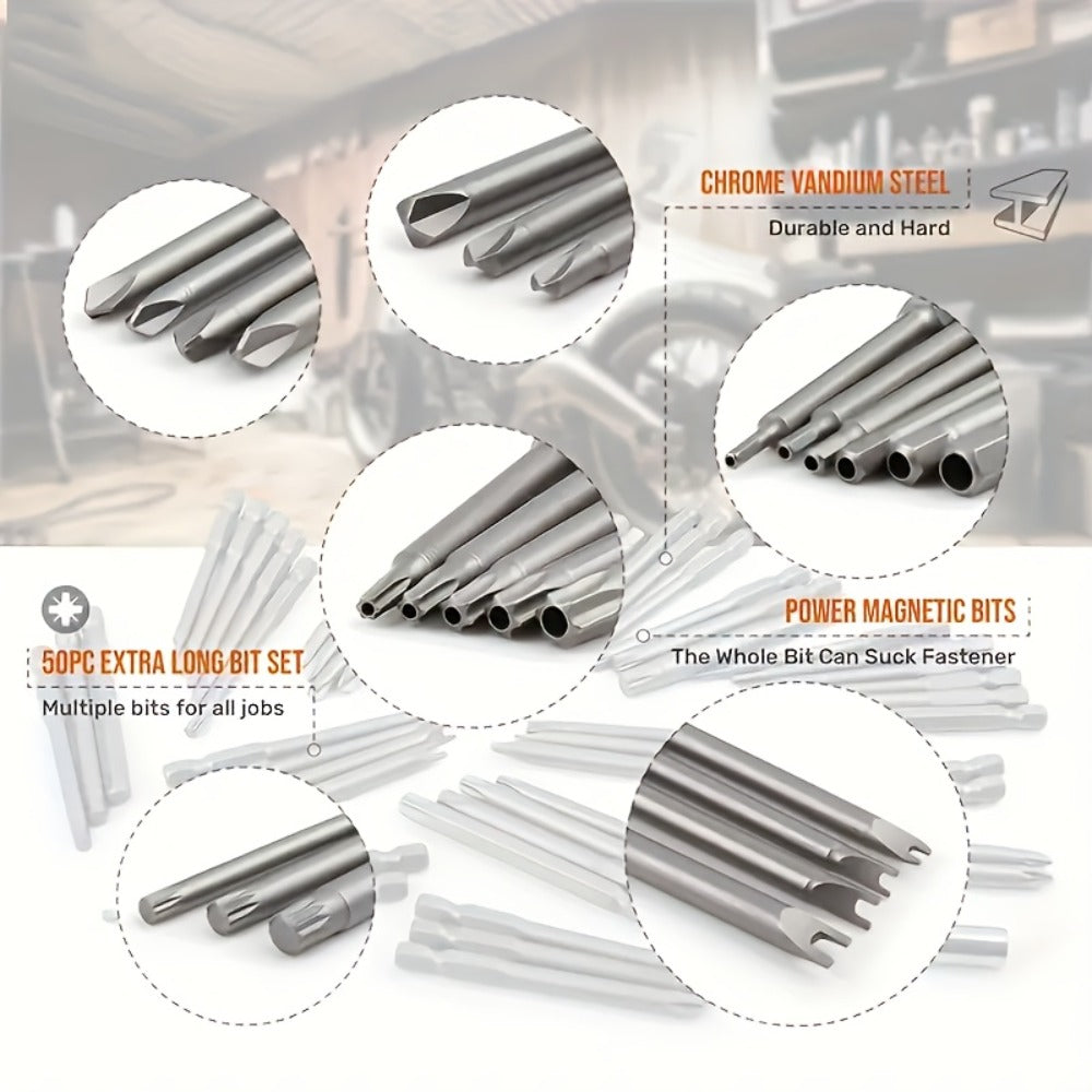 Magnetic Screwdriver Bits Set 50pcs ¨C 75mm Extended Security Bits, 1/4¡± Hex Shank, Torx Star Hex Spline, for Power Drills & Hand Screwdrivers