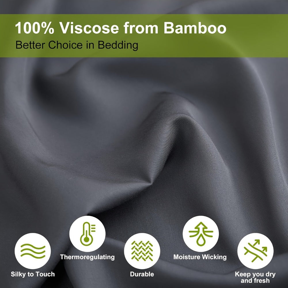 Bamboo Bed Sheets Set Twin Full Queen King ¨C Cooling Breathable Viscose Fitted Sheet for Hot Sleepers Hotel Luxury Deep Pocket Bedding 13 Colors Available