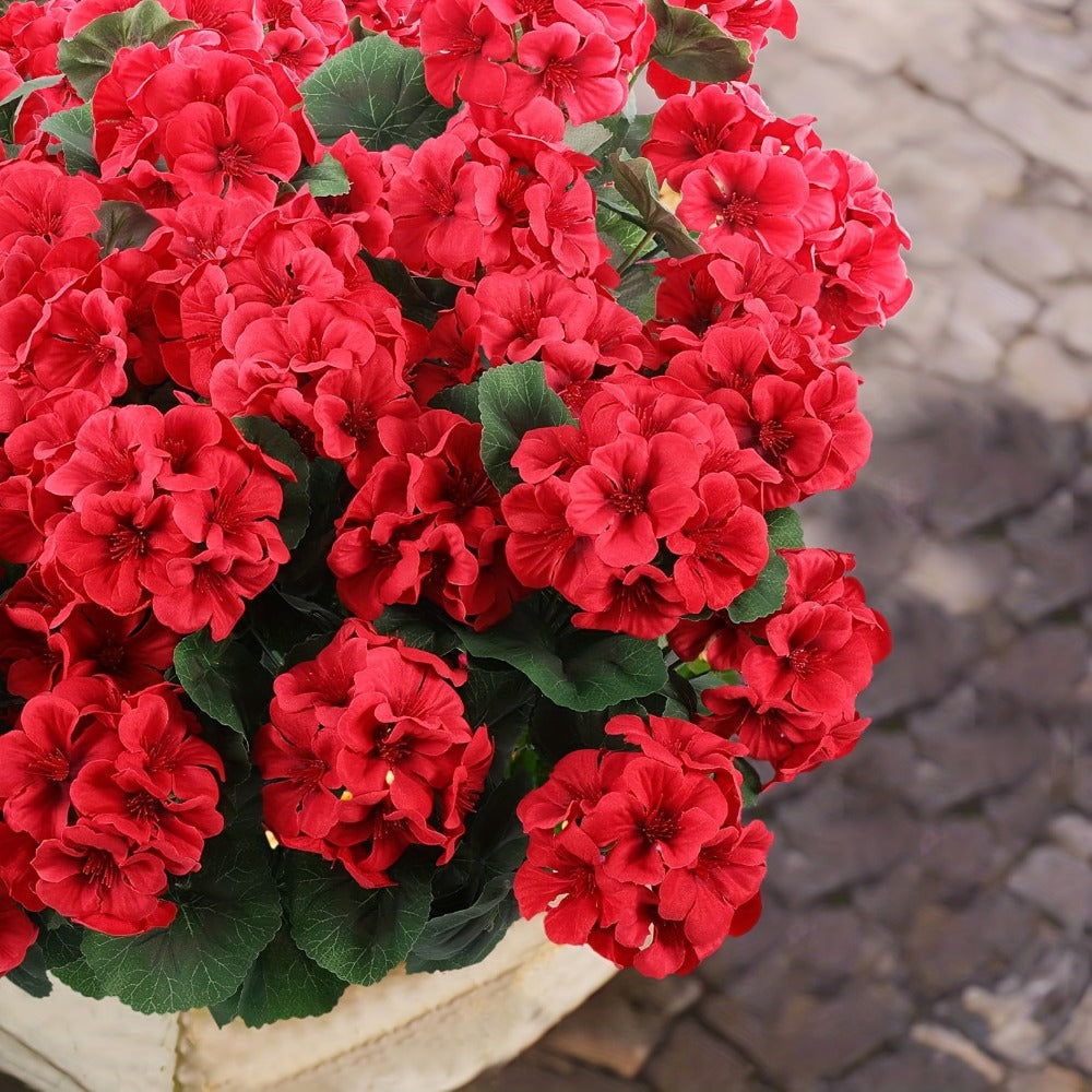 Artificial Flowers Outdoor UV Resistant - Geranium Hydrangea Rose Marigold Faux Silk Flowers for Garden Patio Home Table Centerpiece Decor, 8/16 Bundles, 13.77 Inch