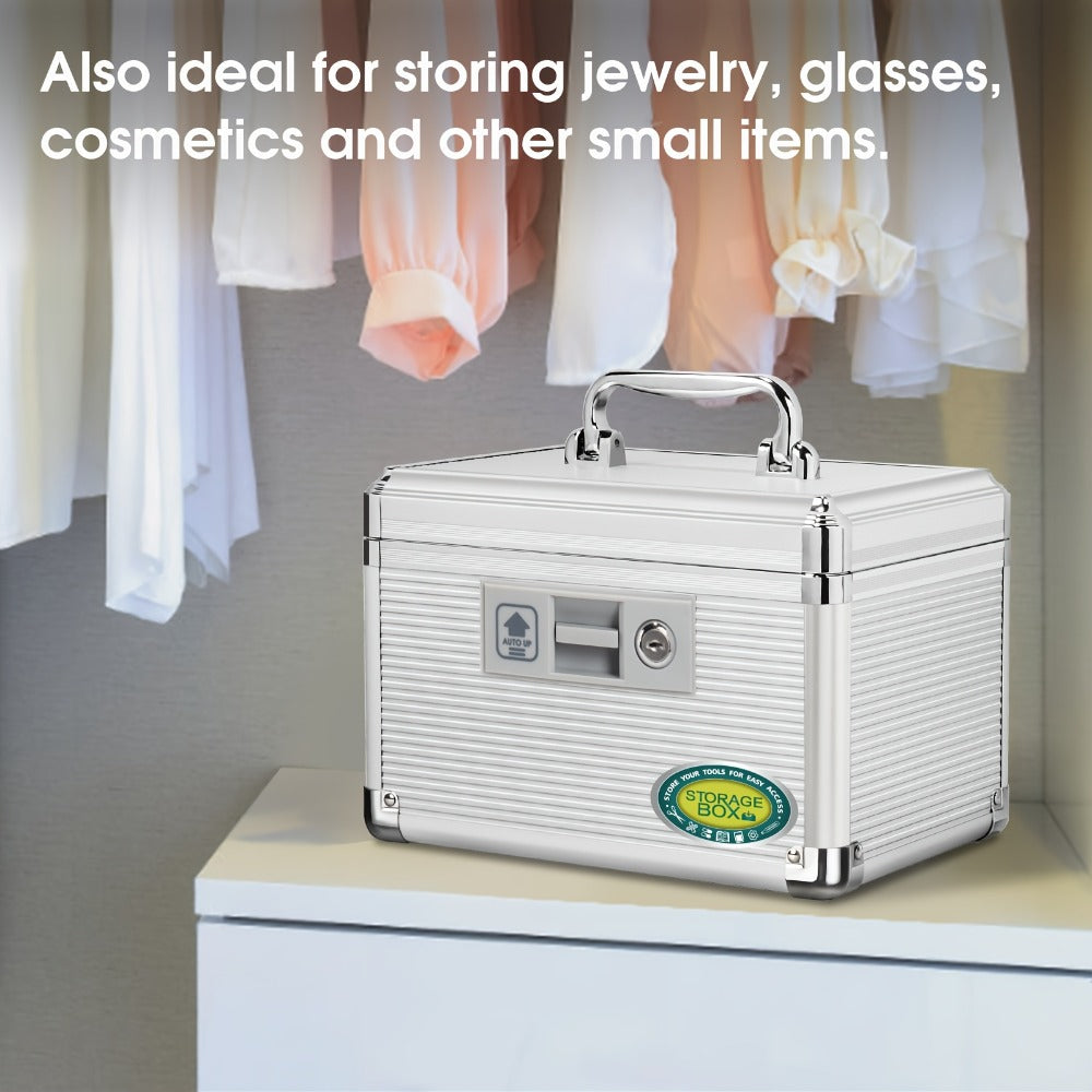 Aluminum Alloy Lockable Medicine Box ¨C Double Layer Large Capacity Storage Box with Key Lock, Handle & Tray for Medicines, Documents & Valuables, 10¡±/12¡±/14¡±/16¡± Home Security Box