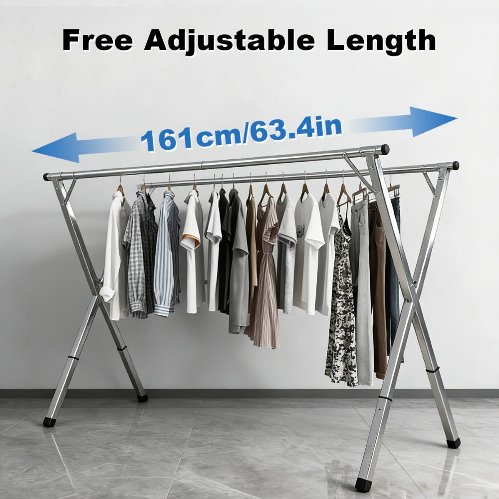 Clothes Drying Rack Foldable Heavy Duty - Upgraded X-Frame Collapsible Laundry Drying Rack for Indoor Outdoor Use, Adjustable Metal Clothesline Stand for Clothes, Blankets, Bedding, Sweaters