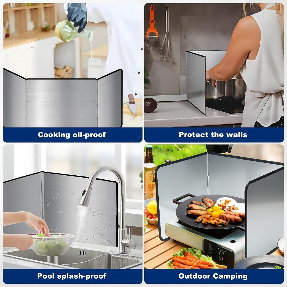 Stainless Steel Splatter Screen 4-Sided Foldable Stovetop Grease Guard - 31.5¡± Oil Splash Shield for Frying Pan, Gas Range & Induction Cooktop, Heat Resistant Nonstick Kitchen Backsplash Protector