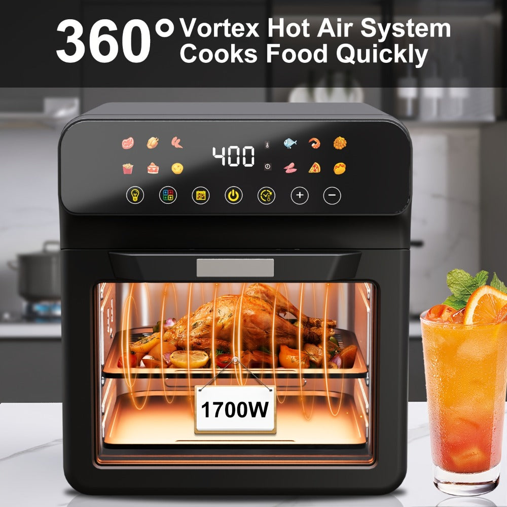 Air Fryer Toaster Oven Combo Extra Large ¨C 12-Quart Countertop Convection Oven with Digital Touchscreen, 12 Preset Functions, Baking, Roasting & Reheating, Family-Sized Meals, Black