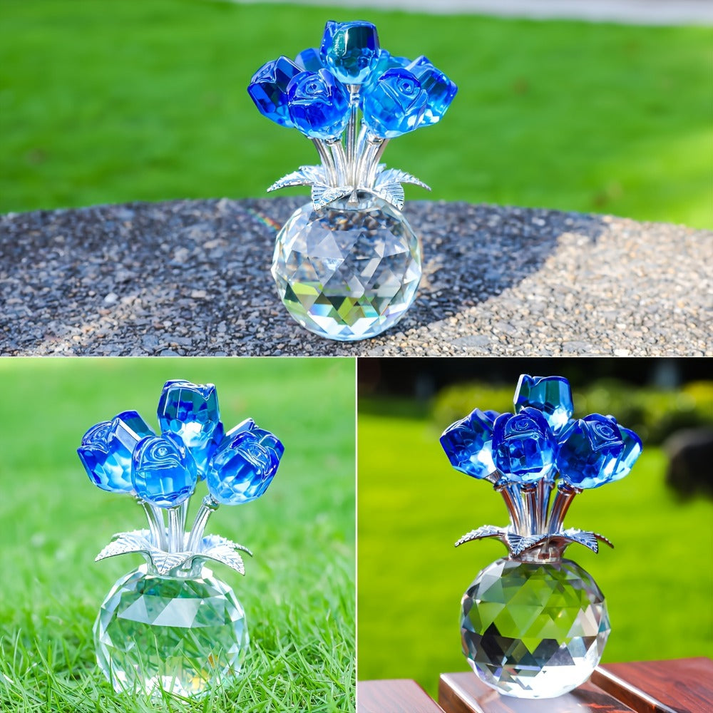 Artificial Rose Bouquet Crystal Eternal Fake Flowers - Colored Silk Roses for Valentine's Day, Mother's Day, Anniversary, Christmas & Wedding | Decorative Faux Rose Gift in Red, Pink & Blue