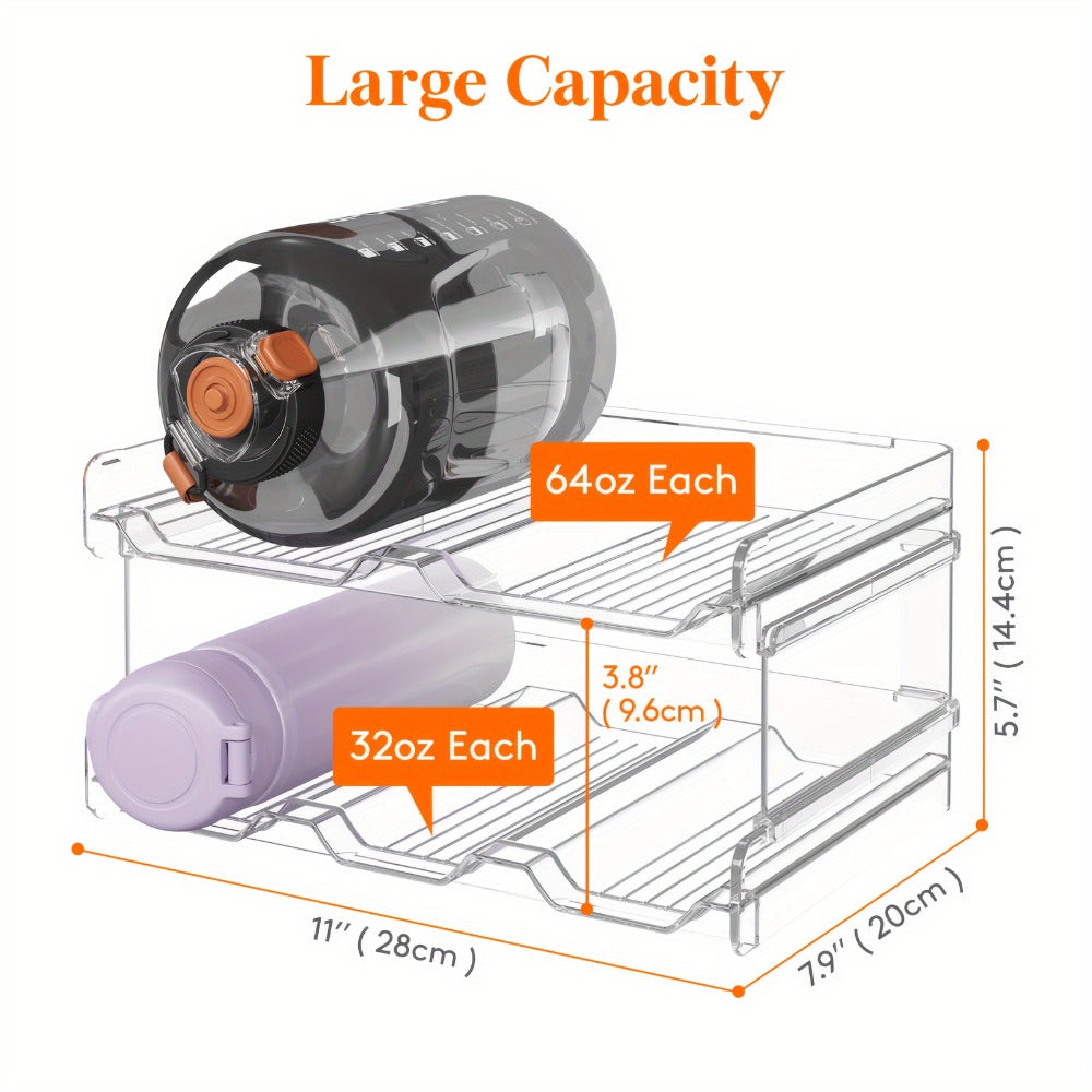 Stackable Water Bottle Organizer for Cabinet & Kitchen Pantry ¨C Tumbler Travel Mug Cup Holder, Plastic Fridge Wine Rack, Holds 5/6/8/9/11/12 Bottles