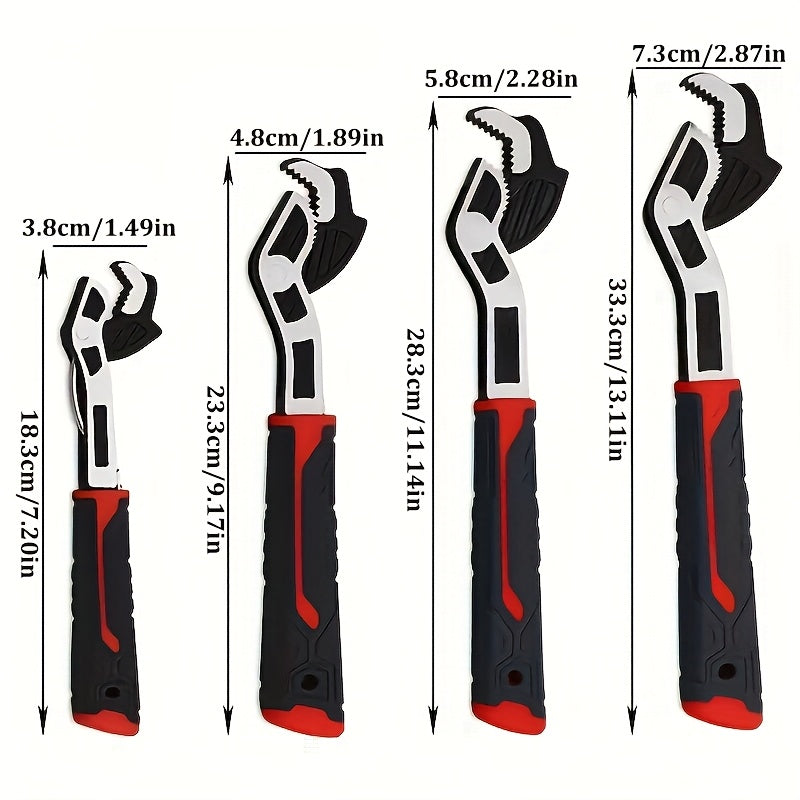 Adjustable Pipe Wrench Set 4pcs Heavy Duty Self-Locking - 6 8 10 12 Inch Chrome Vanadium Steel Non-Slip Grip for Plumbing Automotive Home Professional Use
