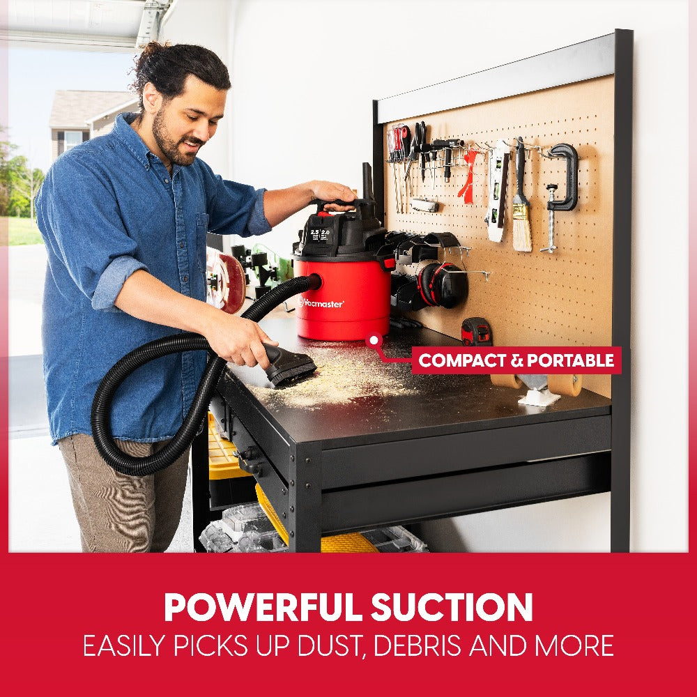 Wet Dry Vacuum Cleaner 2.5 Gallon Shop Vac ¨C Vacmaster 2 Peak HP with Blower Function, Wall Mount & On-Board Storage for Garage, Car, Workshop, Home