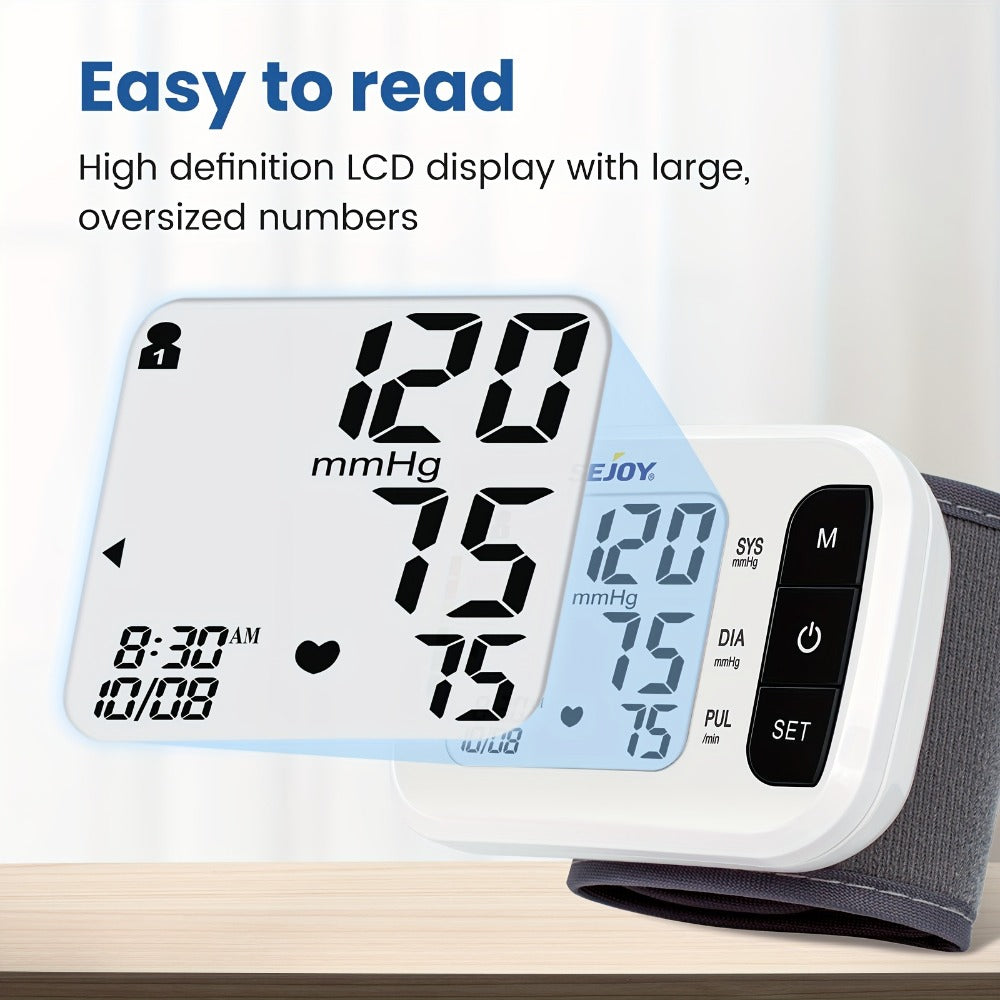 Wrist Blood Pressure Monitor - Sejoy Automatic Digital BP Machine with Large LCD Display, Wrist Strap & Batteries Included, Portable & Accurate for Home Use & Travel (Blue / White / Black / Purple)