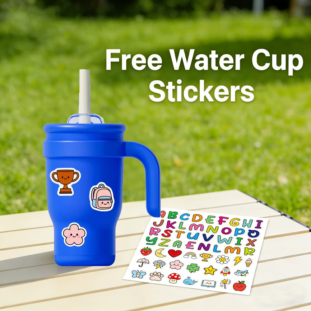 14oz Insulated Tumbler with Handle & Straw - Stainless Steel Travel Coffee Mug with Stickers, Multiple Colors