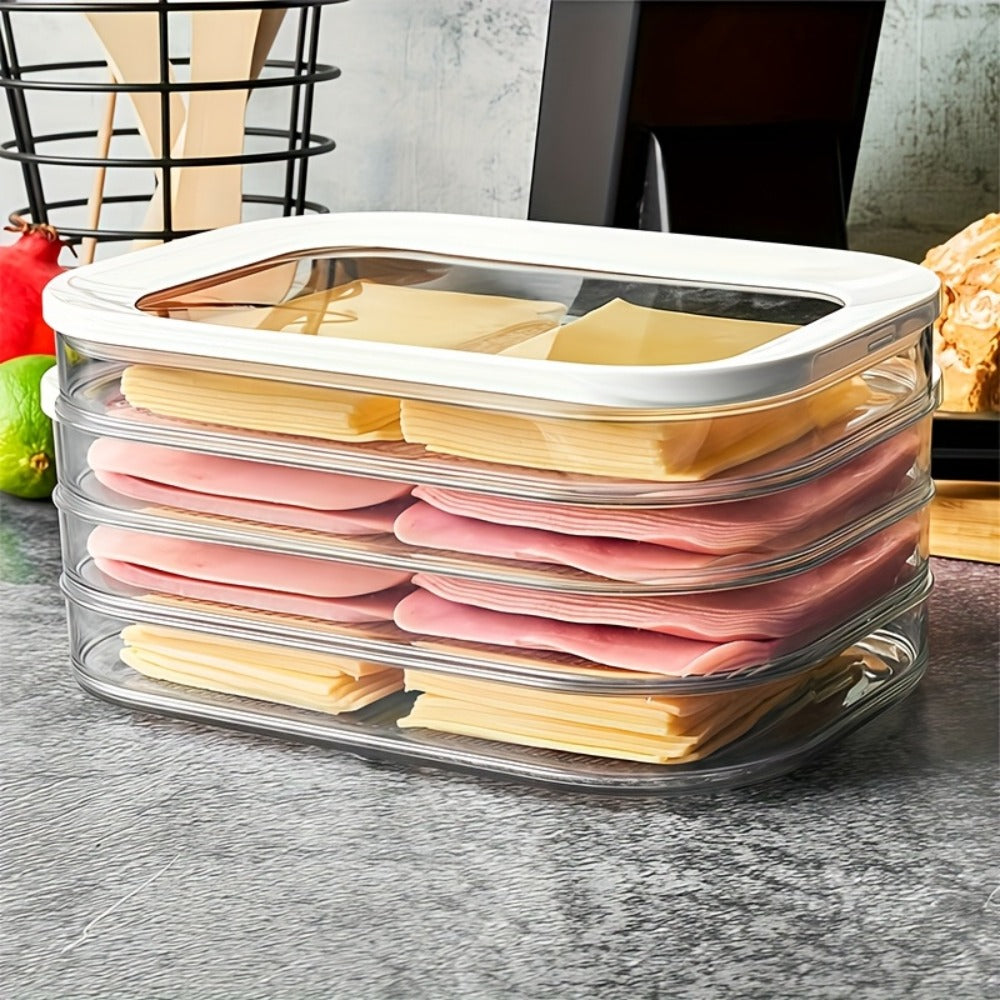 Stackable Refrigerator Organizer Containers 4-Tier with Lids ¨C Meat Preservation Box, Food Storage for Vegetables, Fruits & Cooked Meats, Fridge Organization Set