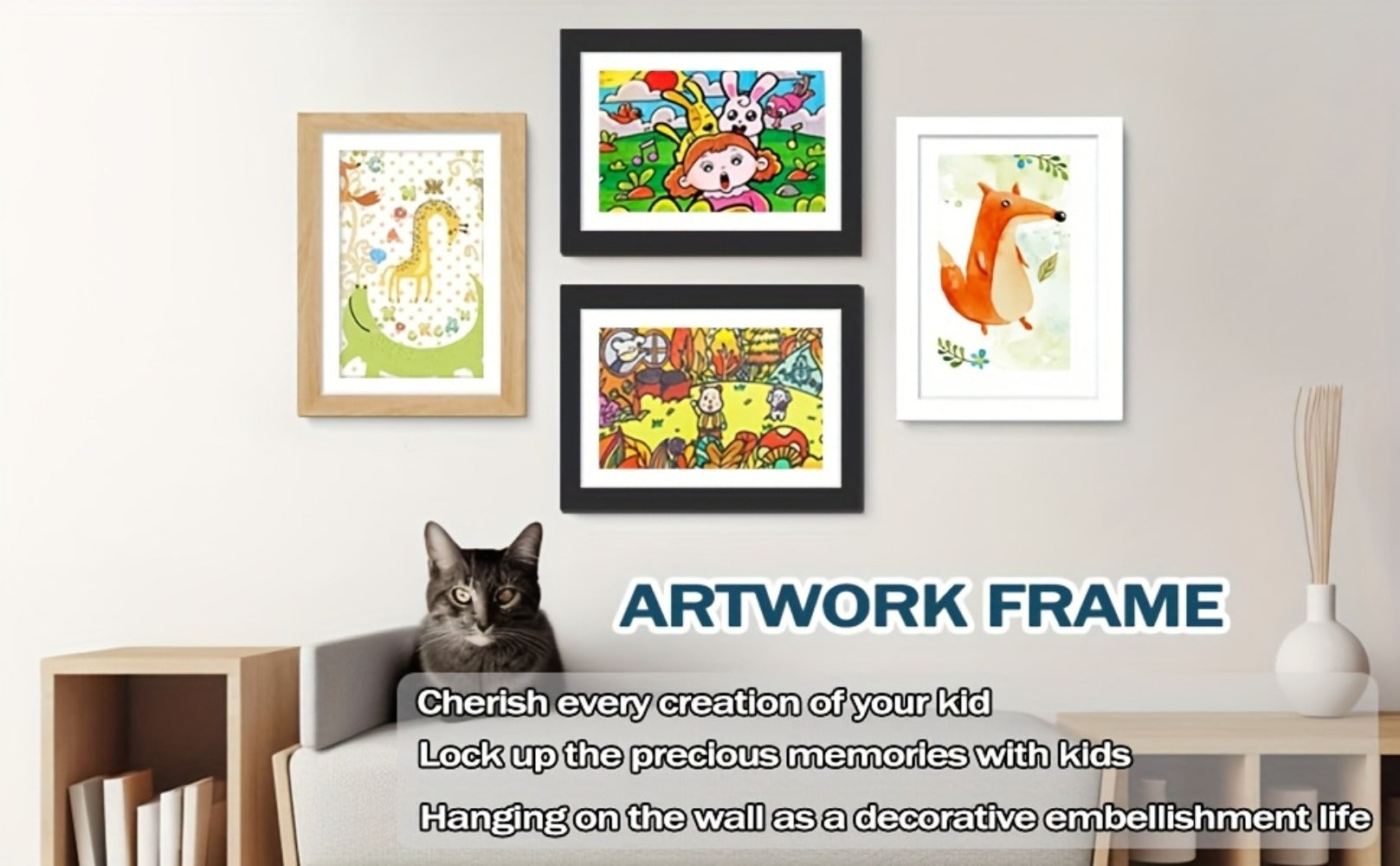 Kids Art Frame Changeable Front-Opening Display ¨C Children Artwork Picture Frame for 8.5x11 & 10x12.5 Drawings, Paintings & School Projects, Perfect Christmas & Holiday Gift, White / Wood / Black, 2/4/8 Pack
