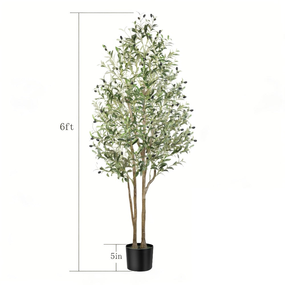 Artificial Olive Tree 4/5/6/7 Ft Tall Faux Potted Plant with Realistic Silk Leaves & Fruits for Living Room Home Decor Indoor Outdoor - Maintenance Free Decorative Tree Housewarming Gift