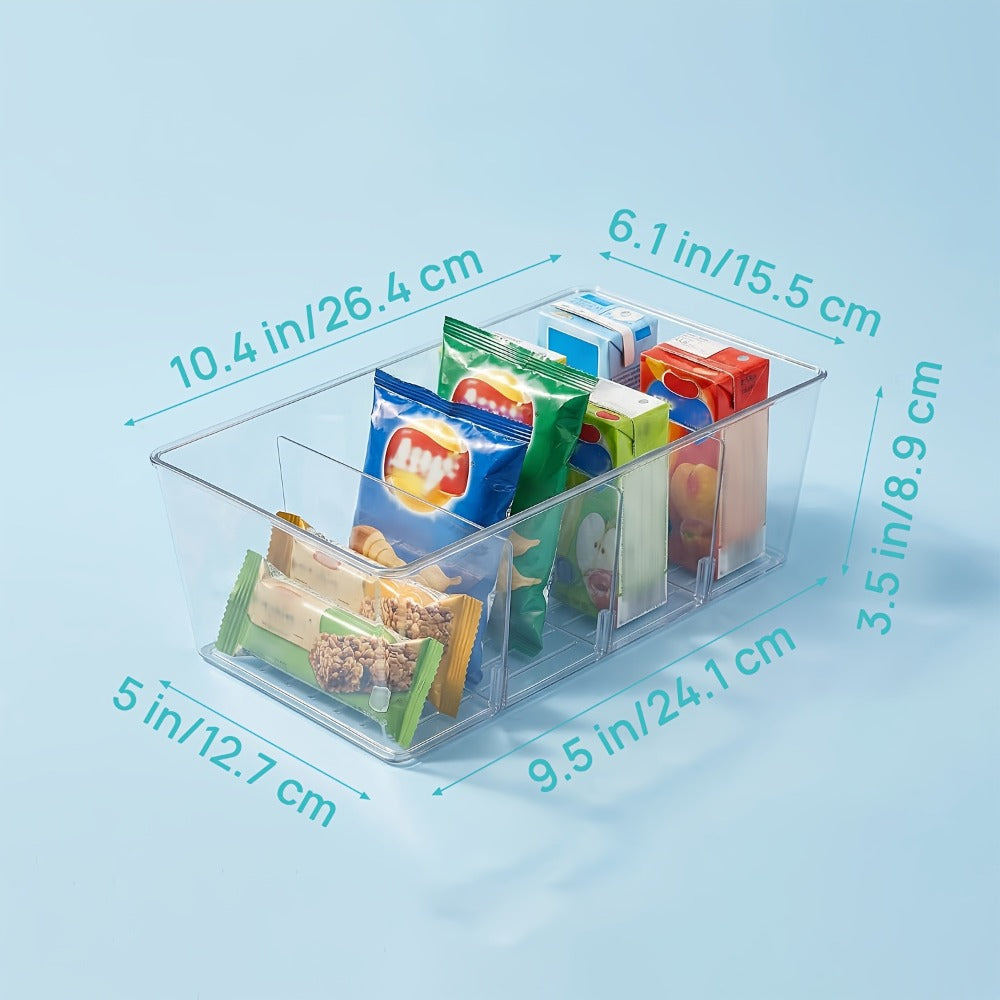 Pantry Organizer Bins 8 Pack Clear Plastic Food Storage Bins with Removable Dividers 4 Compartments for Kitchen Cabinet, Fridge & Countertop ¨C Snack, Spice & Packet Organizer