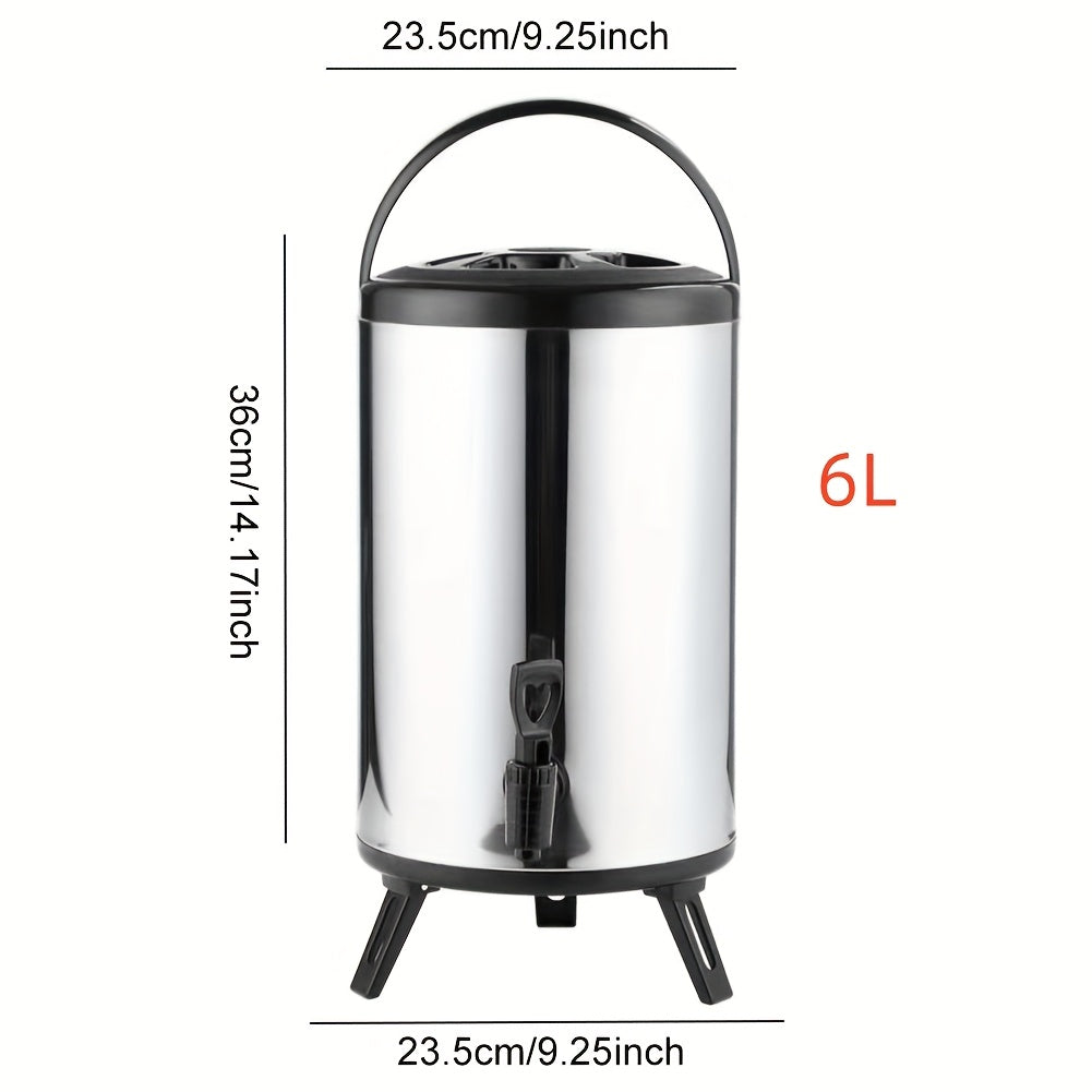 Stainless Steel Beverage Dispenser with Spigot Insulated Drink Bucket for Hot Cold Coffee Tea Juice Water Party Catering Drink Container 6L