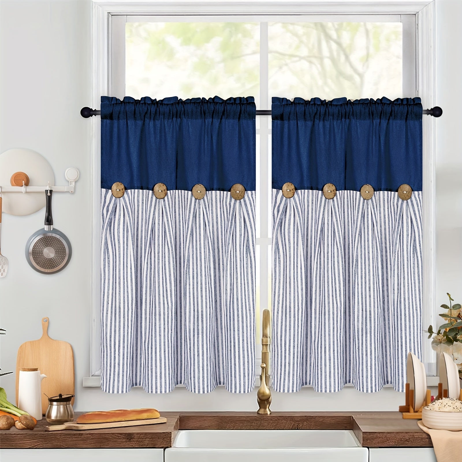 Bohemian Striped Patchwork Curtains, Semi-Sheer Rod Pocket Window Curtains for Bedroom Living Room Kitchen Cafe, Country Cottage Style, 1 or 2 Panels, Multiple Colors & Sizes