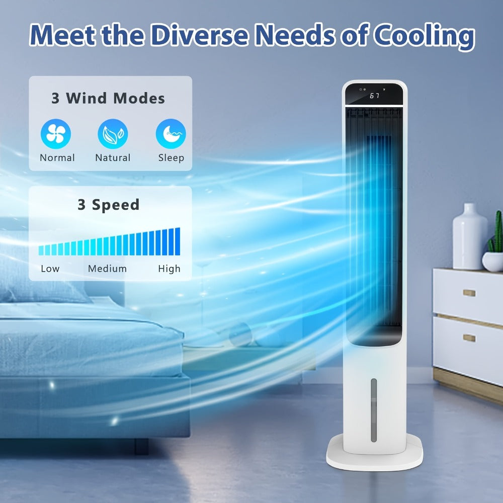 Evaporative Air Cooler Portable 1.32 Gal, 3-in-1 Swamp Cooler Fan Humidifier with Ice Cooling, 4 Ice Packs, 70¡ã Oscillation & Low Noise, Bladeless Tower Fan Air Conditioner for Bedroom Kitchen Office