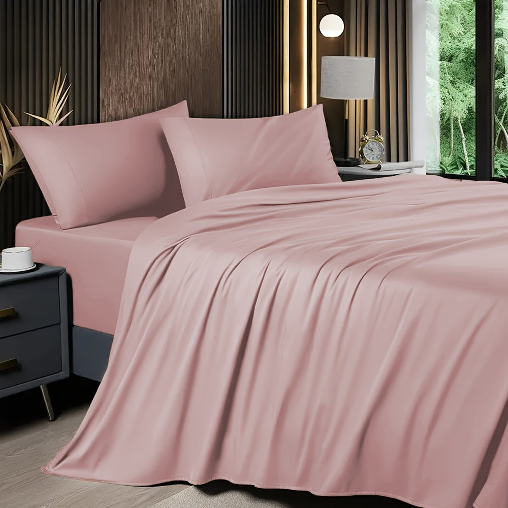 Cooling Sheet Set 4 Piece 2200TC Bamboo Blend - Silky Soft Deep Pocket 16 inch Fitted Sheet, Flat Sheet & Pillowcases, Breathable Luxury Bedding for Hot Sleepers Twin Full Queen King, Summer Chill Collection