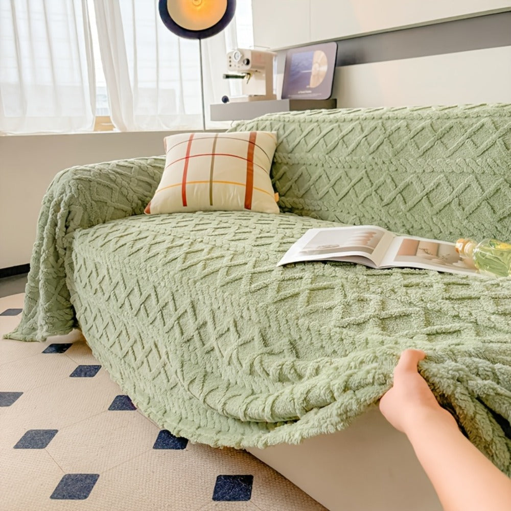 Sofa Throw Cover Shu Velveteen - 300GSM Soft Plush Couch Slipcover Pet Friendly Machine Washable Solid Color Protector for Armchair Loveseat Sectional Sofa, 3 Sizes 5 Colors