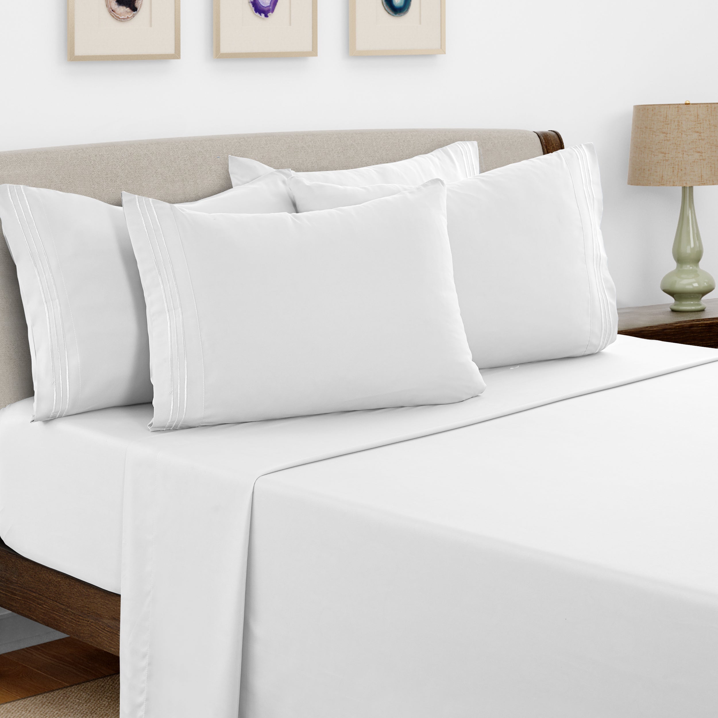 Bed Sheets Set 6 Piece - Soft Brushed Microfiber Fitted Sheet with 16¡± Deep Pocket, Flat Sheet & Embroidered Pillowcases, Hotel Luxury Cooling Bedding, All Seasons, 20 Colors