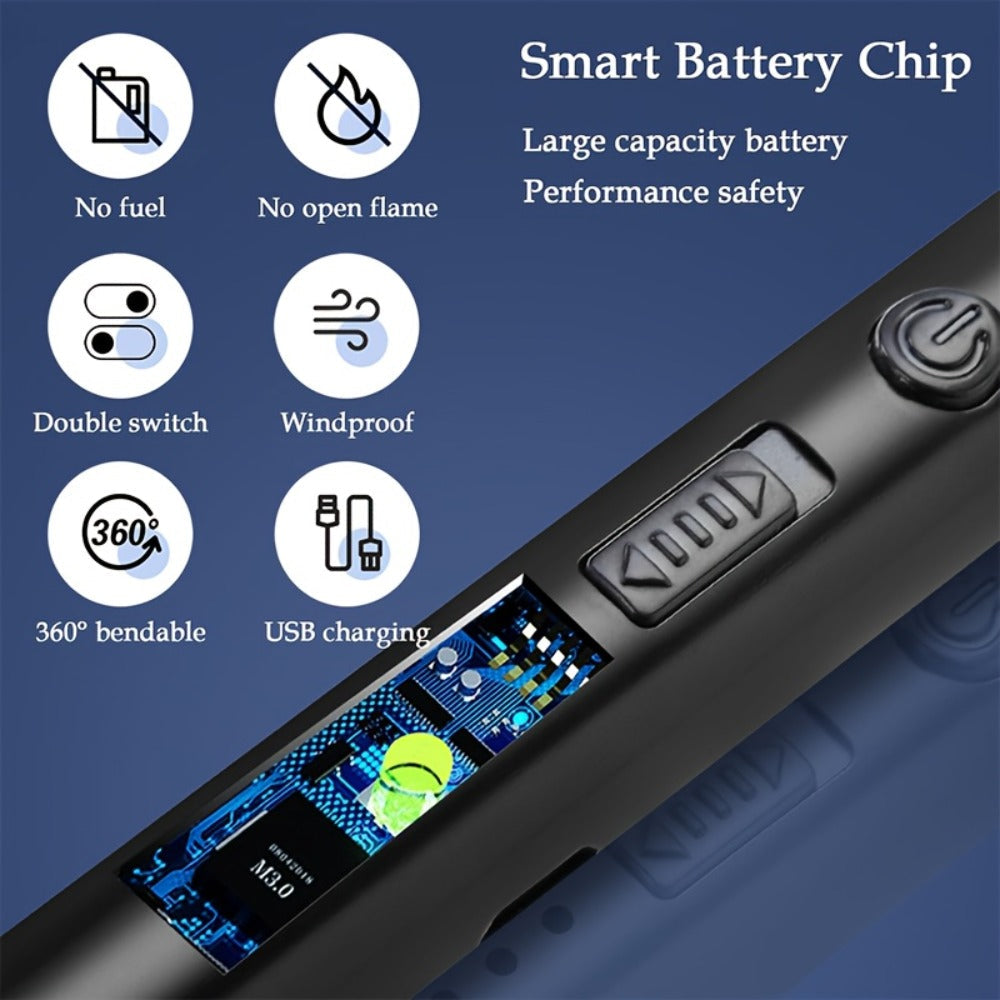 USB Rechargeable Arc Lighter 4-Pack Flameless Windproof Candle Lighter with Flexible Neck, 360¡ã Rotation, LED Battery Indicator & Safety Switch ¨C for Candles, Grill, Camping, BBQ, Aromatherapy