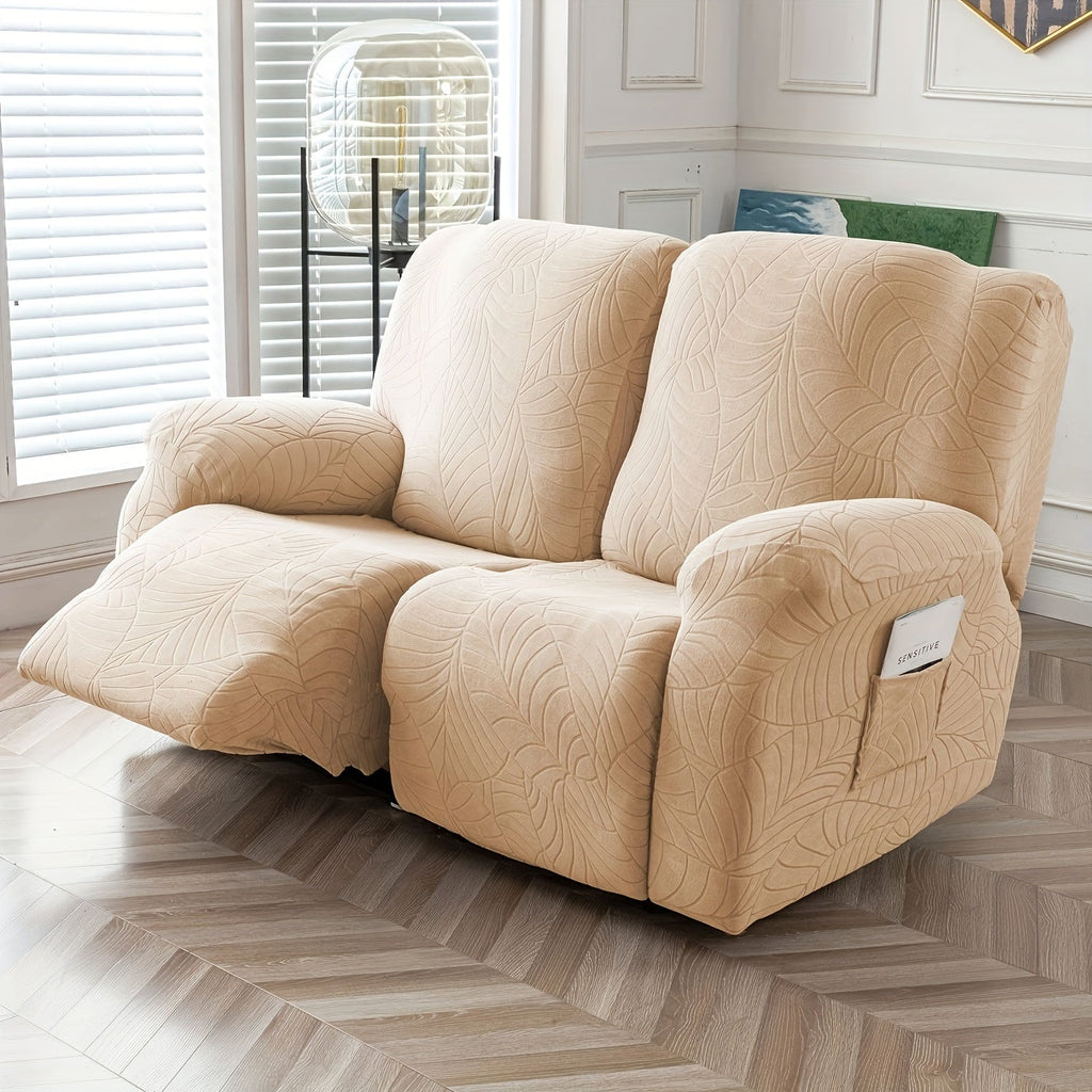 Jacquard Stretch Sofa Recliner Cover Big Leaves - High Stretch Soft Washable Slipcover for 1 2 3 Seat Loveseat with Console Furniture Protector Home Decor, 6 Colors