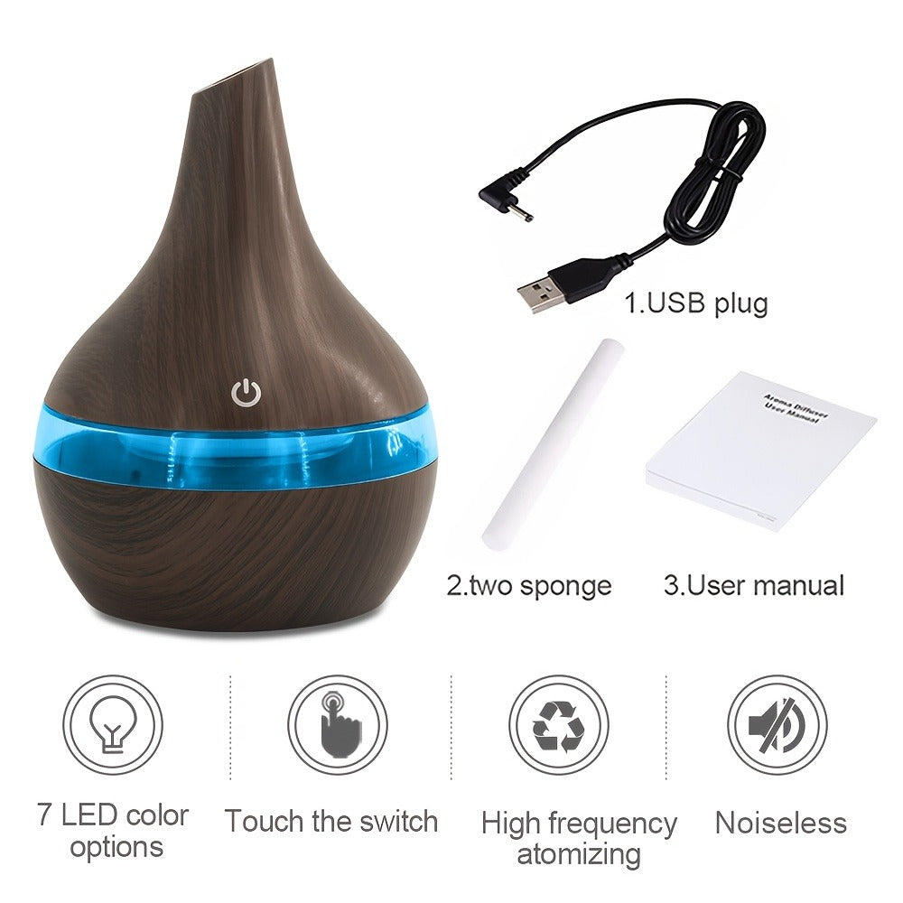 2-Pack Cool Mist Humidifier & Aromatherapy Essential Oil Diffuser ¨C Includes 16 Essential Oils & 7-Color Lights, 10.14oz Home Diffuser Set for Bedroom, Living Room & Office, Black