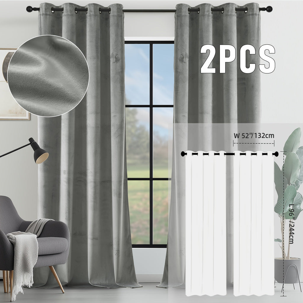 Velvet Room Darkening Curtains 2 Panels | Grommet Top Thermal Insulated Soundproof Blackout Curtains for Living Room Bedroom, Soft Solid Color Vintage Window Drapes