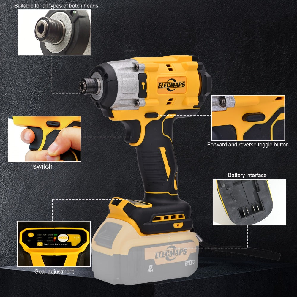 Cordless Power Tool Combo Kit for Dewalt 20V Battery - Impact Wrench 1500Nm, Brushless Drill & Screwdriver Set for Home Repair & Construction