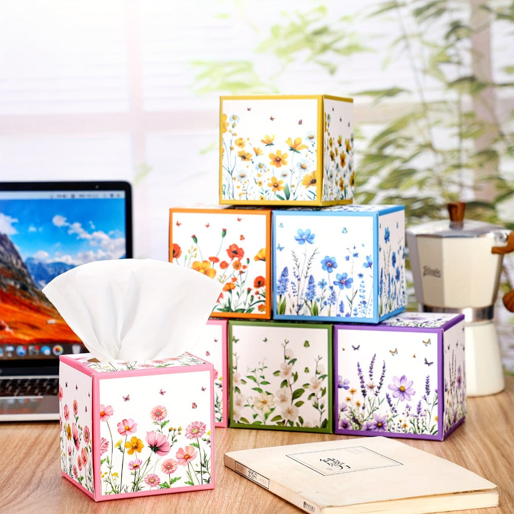 Facial Tissues Cube Box 12 Pack 3-Ply 600 Sheets Soft Bulk Tissue Boxes Flower Design for Bedroom Car Office Desk Spring Summer Home Decor Small Square Tissue Box Set