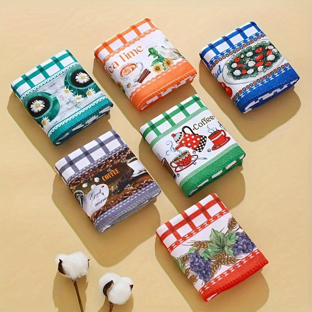Holiday Kitchen Dish Towels Set of 6 - Colorful Printed Dishcloths Soft Absorbent Tea Towels for Kitchen Decor