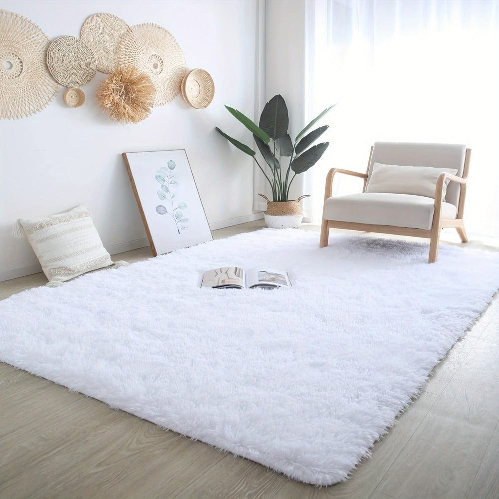 Fluffy Area Rug White Soft High Pile Washable Non-Slip | Plush Shaggy Carpet for Living Room Bedroom Dorm | Large Rectangle Indoor Rug 5x8 6x9 8x10 ft | Holiday Home Decor Gift