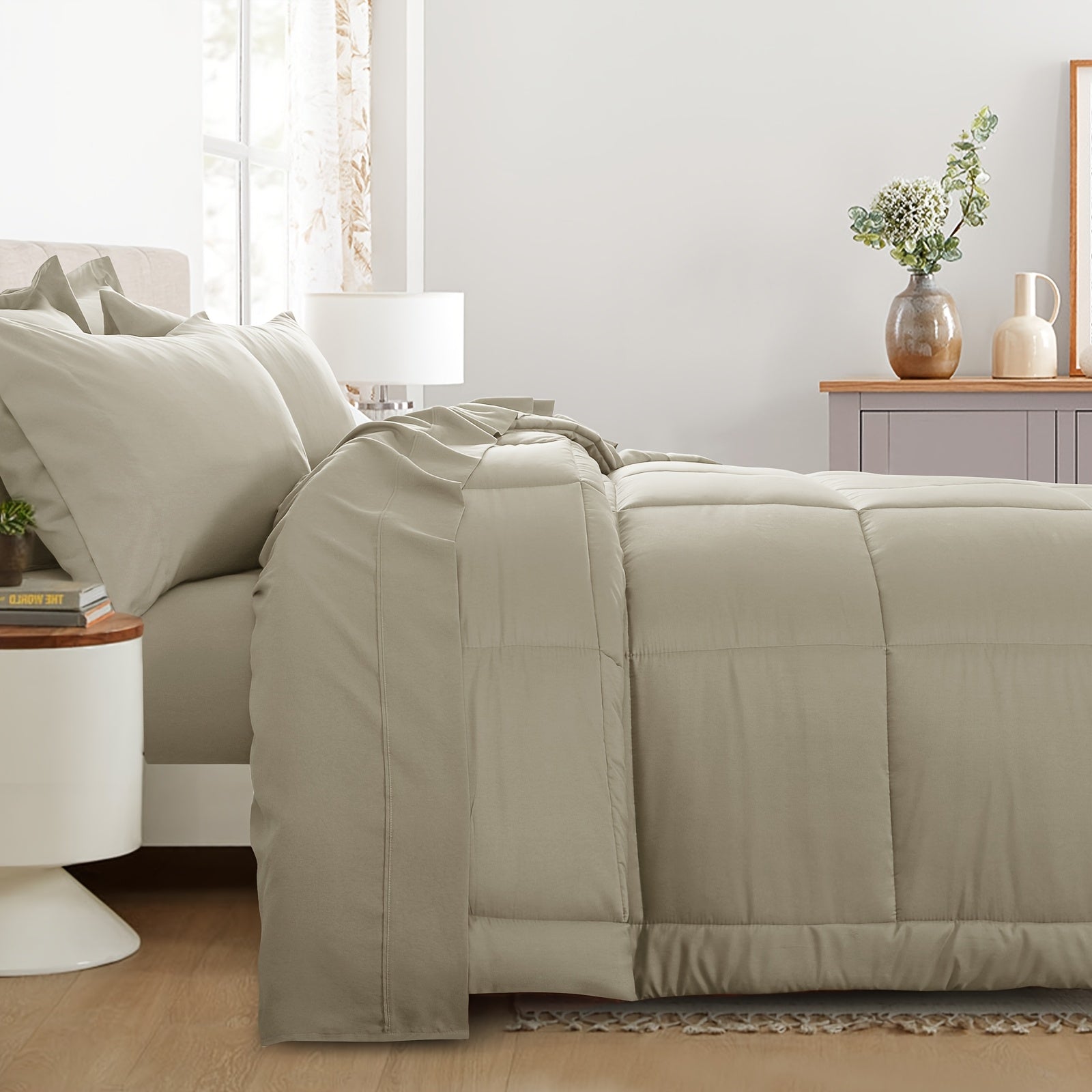 7 Piece Comforter Set Luxury Soft Fluffy Bedding All Season Bed in a Bag with Comforter Fitted Sheet Flat Sheet Pillowcases Hypoallergenic Breathable Easy Care Queen King Twin XL Full