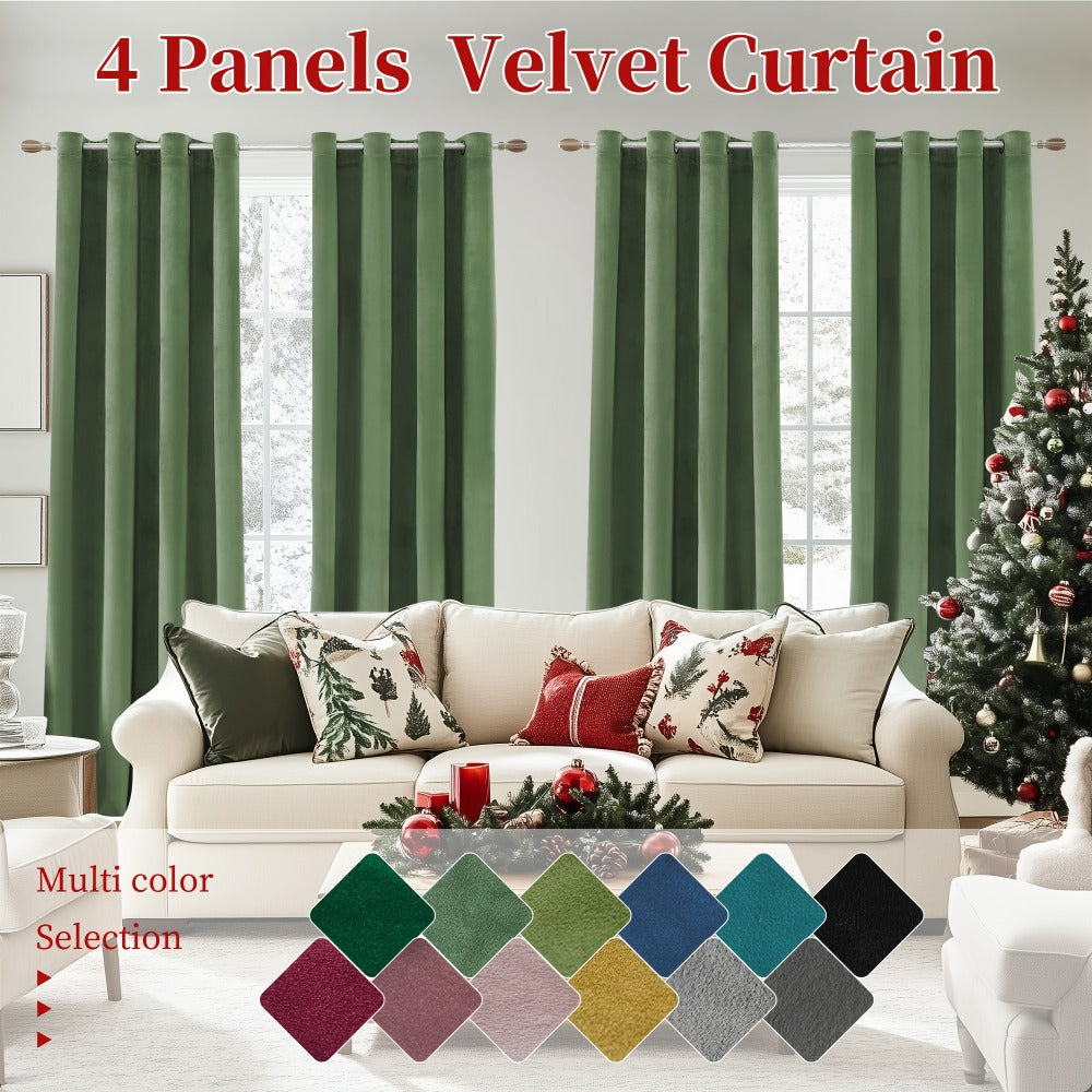 Blackout Curtains 4 Panels Velvet Thermal Insulated Noise Reducing Grommet Top Room Darkening Drapes for Living Room Bedroom Decor