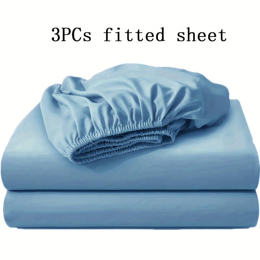 Fitted Sheet Set 3pcs with 2 Pillowcases | Soft Solid Color Bed Sheets Twin Full Queen King