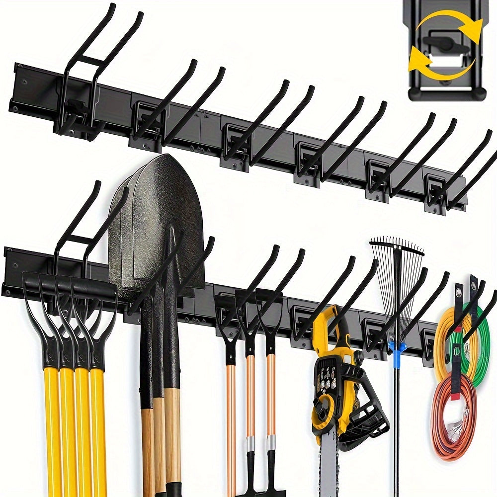 Garage Tool Organizer Wall Mount 48¡± ¨C Heavy Duty Pegboard with Adjustable Swivel Hooks, 1 Double Hook & 5 Straight Hooks, Holds 420lbs, Broom Holder for Yard Tools, Shovels, Hoses & Garden Equipment