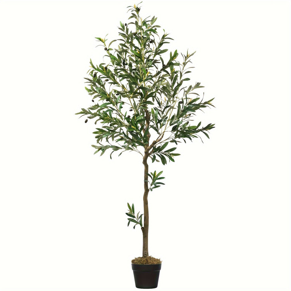 Artificial Olive Tree Indoor 5FT 6FT 7FT 8FT Potted Faux Olive Tree with Lifelike Trunk Branches Silk Leaves Fruits ¨C Large Fake Plant for Living Room Office Home Decor