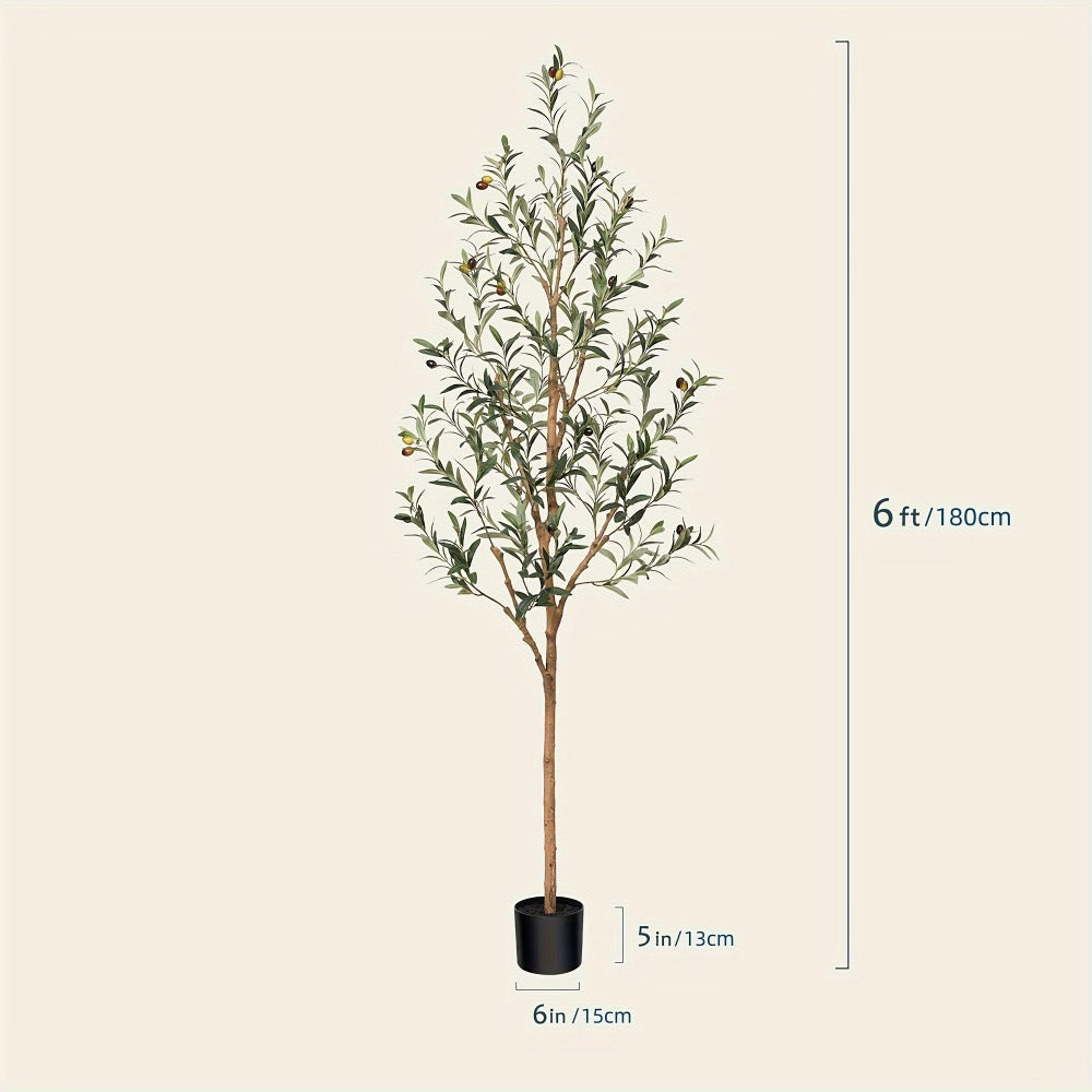 Artificial Olive Tree Potted Faux Plant Real Wood Trunk Lifelike Fruits Indoor Outdoor Home Office Decor Fake Silk Tree Multiple Sizes Available 4ft 5ft 6ft 7ft