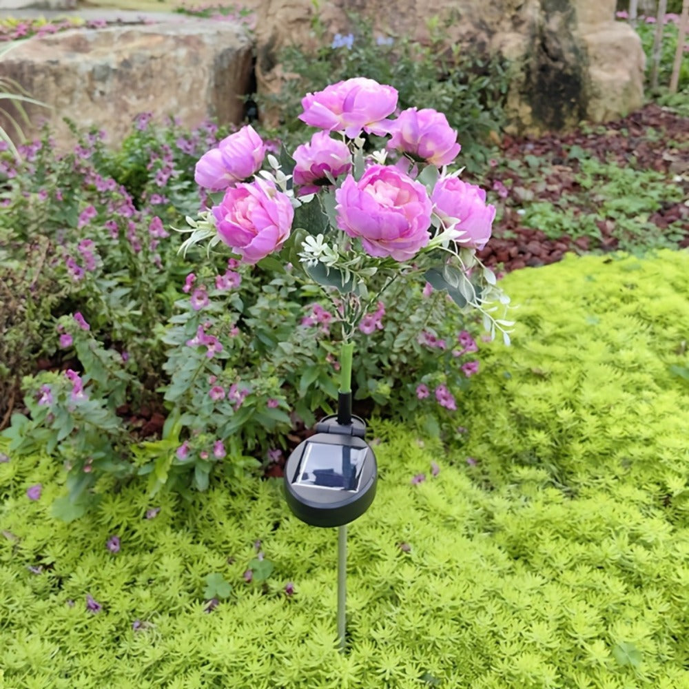 Solar Peony Flower Light 2PCS IP65 Waterproof - 84 LED Artificial Blooms 14 Fancy Lights Solar Powered Outdoor Garden Stake Lights for Lawn Yard Patio Holiday Decor Mother's Day Gift - 4 Colors