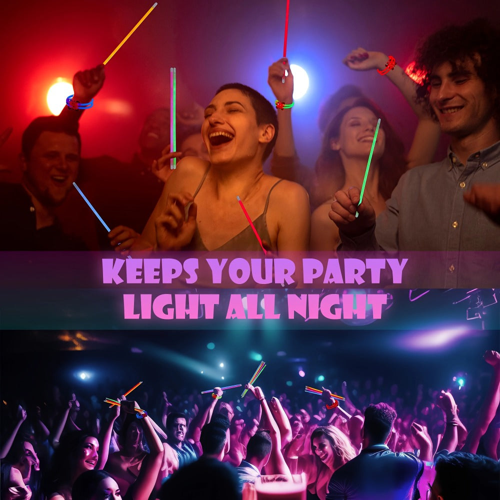 Glow Sticks Bulk 300 Pack 8 Inch Glow in the Dark Party Favors with Bracelet Connectors 7 Colors 6-Hour Glow for Halloween Christmas New Year Easter Birthday Pool Party Neon Party Supplies