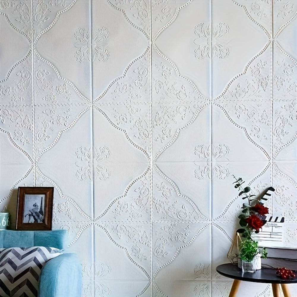 Peel and Stick Tile Stickers 13.78x13.78in Self-Adhesive Glam Plaid Pattern Wall Tiles for Kitchen Bathroom Living Room ¨C 50pcs PVC Waterproof Removable Backsplash Decor