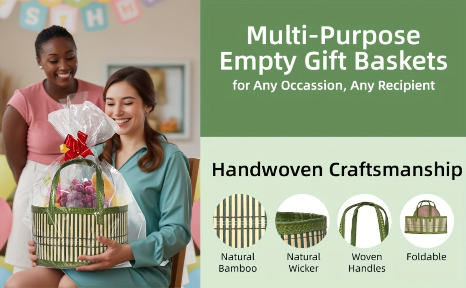 Bamboo Storage Baskets 6-Pack | Gift Wrap Organizer, Easter Egg Basket, Picnic Camping Basket, Craft Sewing Storage, Wedding Favor Box, Flower Girl Basket, Christmas Thanksgiving Holiday Basket Set
