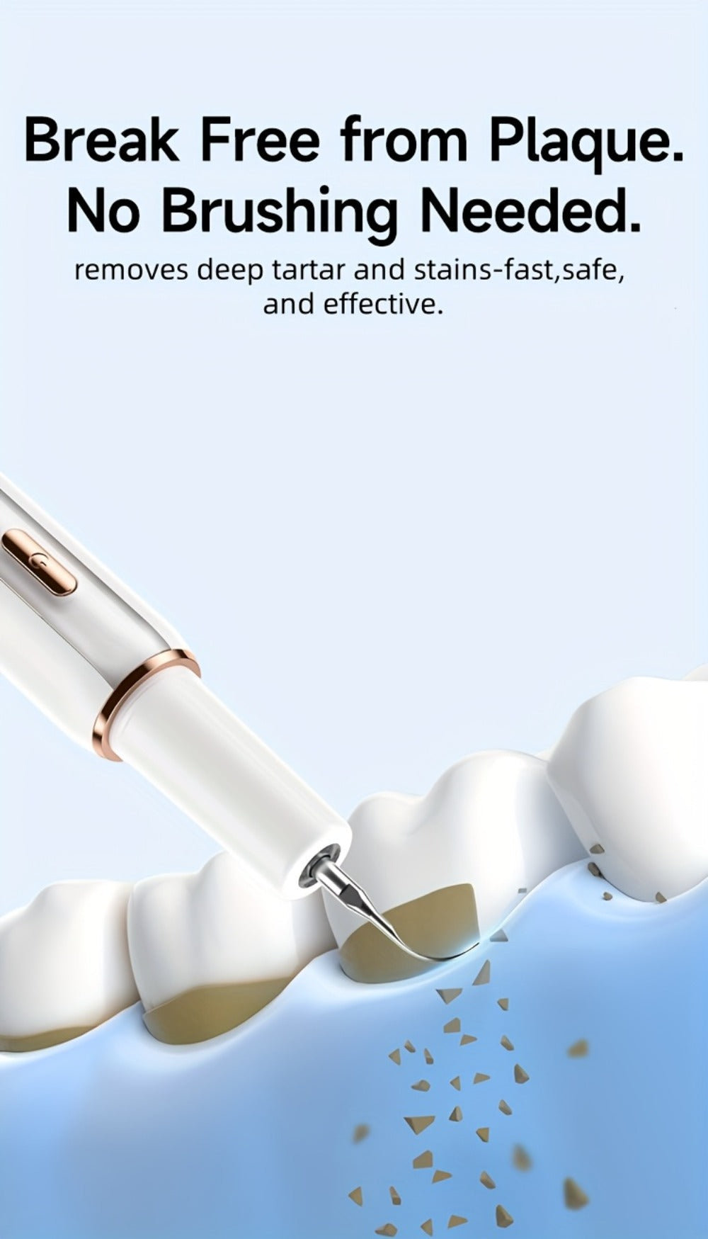Interdental Plaque Remover with LED Light ¨C Electric Teeth Cleaner, 5 Cleaning Modes, 2 Replacement Heads, Oral Irrigator-Like Function, No Water Required, Dental Care for Travel & Home Use