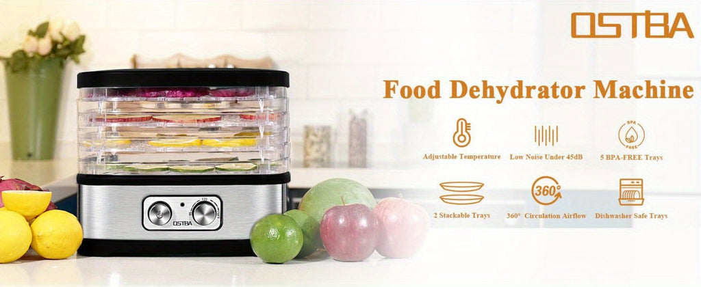 Food Dehydrator 240W with Temperature Control | BPA-Free Dishwasher-Safe Trays, Electric Food Dryer for Jerky, Fruits, Herbs & Vegetables, Recipe Book Included ¨C 5-Tray & 8-Tray Options