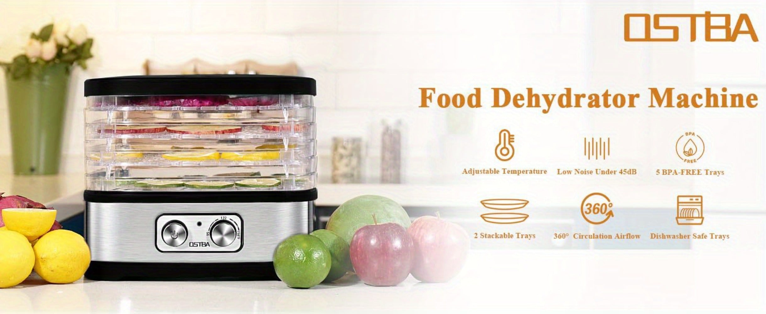 Food Dehydrator 240W with Temperature Control | BPA-Free Dishwasher-Safe Trays, Electric Food Dryer for Jerky, Fruits, Herbs & Vegetables, Recipe Book Included ¨C 5-Tray & 8-Tray Options