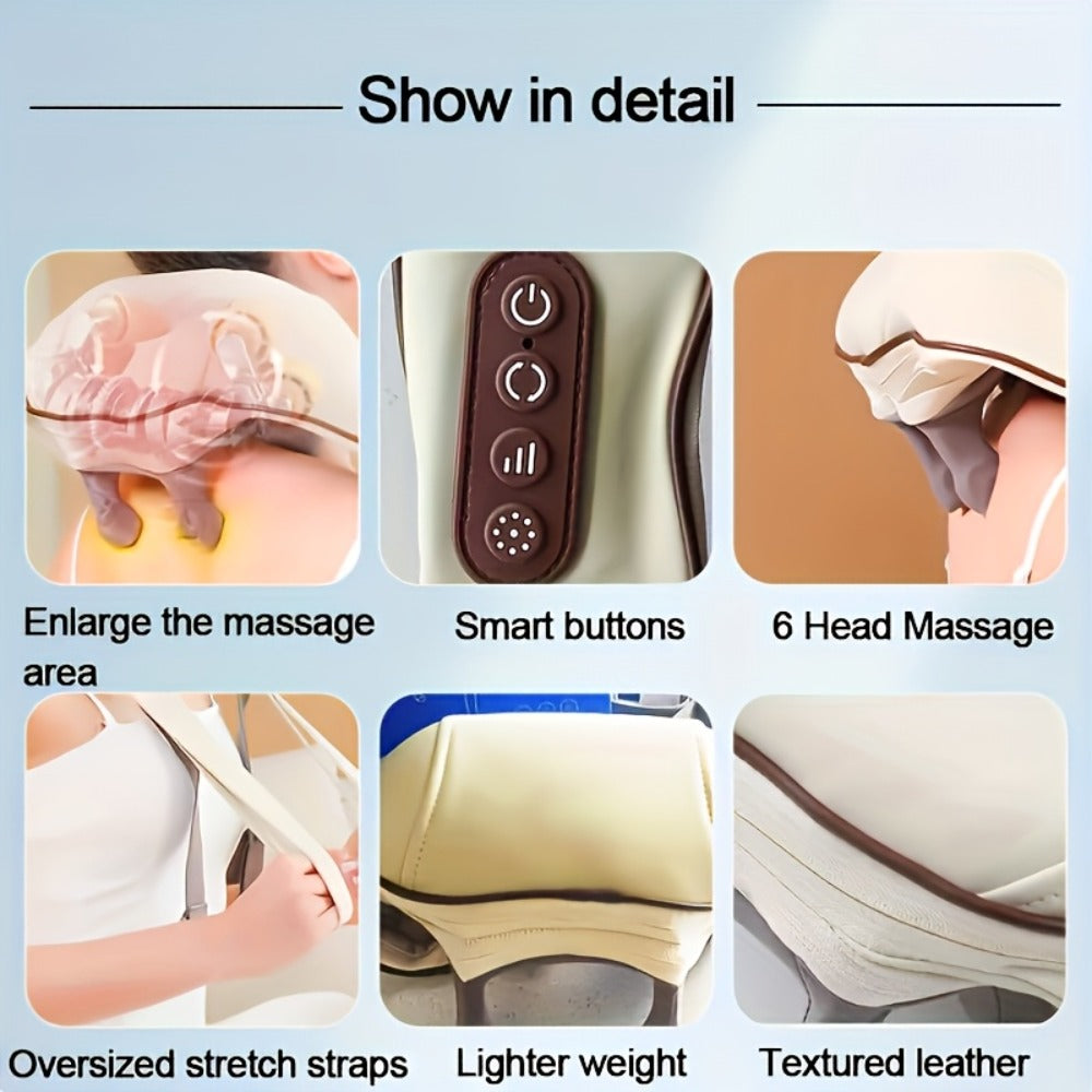 Neck Massager Shiatsu with Heat ¨C 6-Node Deep Kneading Wireless Massager for Neck, Shoulders & Trapezius Muscles | Hands-Free Electric Neck & Shoulder Massager with Heating Function