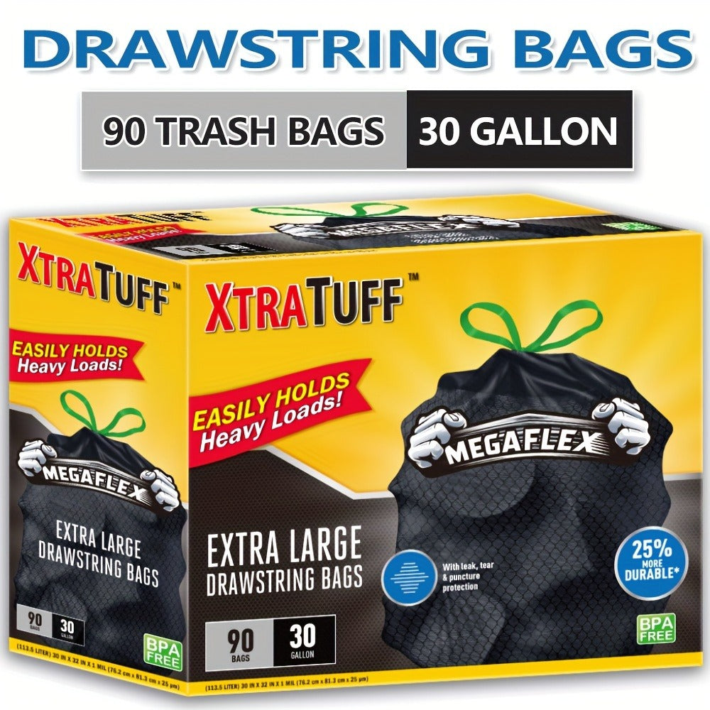 Drawstring Trash Bags with Odor Eliminator Technology ¨C Lemon Mint Scent, Puncture & Tear Resistant, 30 Gal (90 Bags) or 13 Gal (154 Bags) Kitchen Garbage Bags